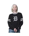 Starter Women's Black Detroit Tigers Rally Cropped Drop Shoulder Crewneck Sweatshirt In Black