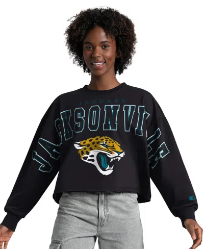 Starter Women's Black Jacksonville Jaguars Bleachers Cropped Sweatshirt