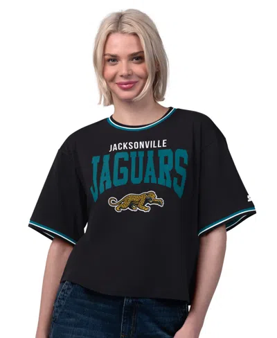 Starter Women's Black Jacksonville Jaguars Vintage Ace Cropped T-shirt In Animal Print