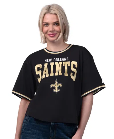 Starter Women's Black New Orleans Saints Ace Cropped T-shirt
