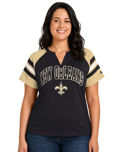 Starter Women's Black New Orleans Saints Plus Size Game On Notch Neck Raglan T-shirt