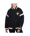 Starter Women's Black New Orleans Saints Tournament Full-snap Varsity Jacket In Black,vegas Gold