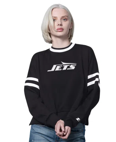 Starter Women's Black New York Jets Rally Drop Shoulder Cropped Sweatshirt