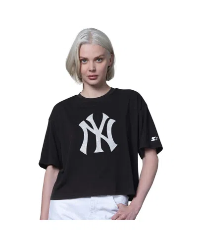 Starter Women's Black New York Yankees Holy Grail Boxy Cropped T-shirt