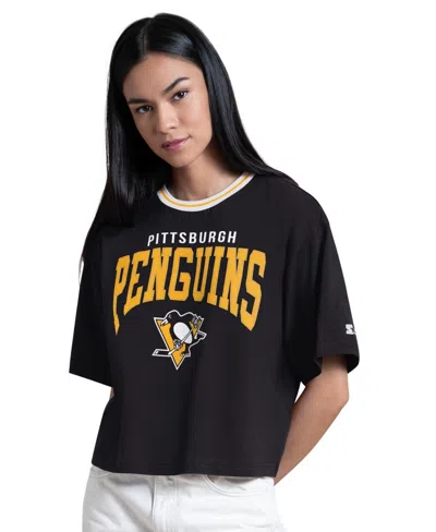 Starter Women's Black Pittsburgh Penguins Ace Cropped T-shirt