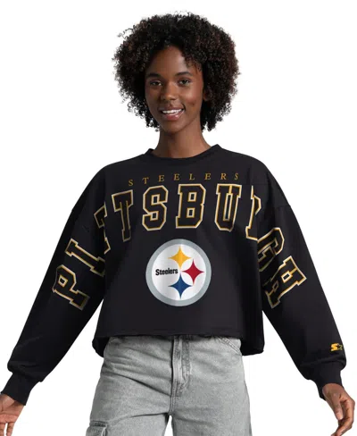 Starter Women's Black Pittsburgh Steelers Bleachers Cropped Sweatshirt