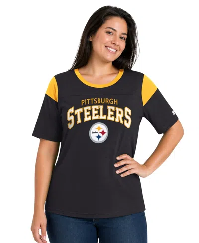 Starter Women's Black Pittsburgh Steelers Plus Size Linebacker Slub T-shirt