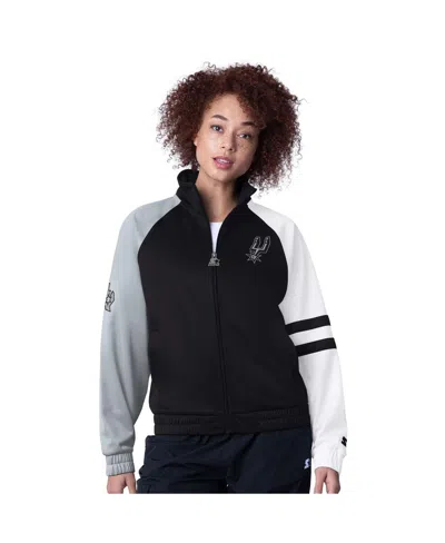 Starter Women's Black San Antonio Spurs Line Up Dolman Raglan Full-zip Track Jacket