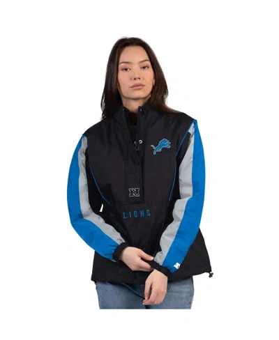 Starter Women's Black/blue Detroit Lions Thursday Night Gridiron Half-zip Jacket In Animal Print