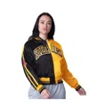 Starter Women's Black/gold Pittsburgh Steelers Zone Blitz Cropped Full-snap Satin Jacket In Black,gold