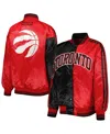 Starter Women's Black/red Toronto Raptors Split Colorblock Satin Full-snap Varsity Jacket In Black,red