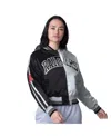 Starter Women's Black/silver Las Vegas Raiders Zone Blitz Cropped Full-snap Satin Jacket In Multi