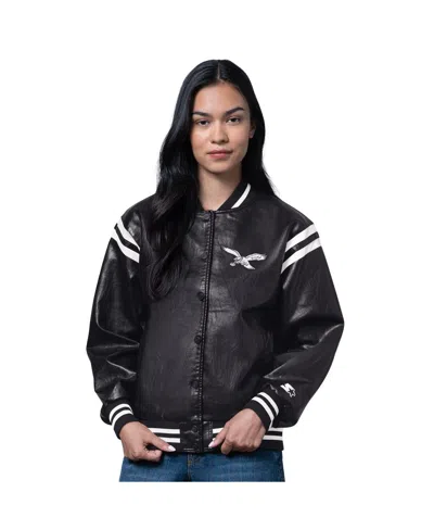 Starter Women's Black/white Philadelphia Eagles High Heat Full-snap Varsity Jacket In Multi