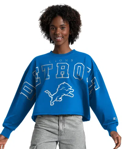 Starter Women's Blue Detroit Lions Bleachers Cropped Sweatshirt