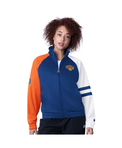Starter Women's Blue New York Knicks Line Up Dolman Raglan Full-zip Track Jacket