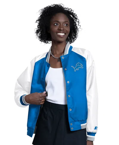 Starter Women's Blue/white Detroit Lions Raglan Blitz Full-snap Varsity Jacket In Black