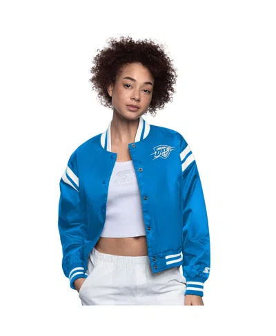 Starter Women's Blue/white Oklahoma City Thunder Full Count Satin Full-snap Varsity Jacket