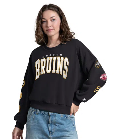 Starter Women's Boston Bruins Embroidered Applique Dropped-shoulder Sweatshirt In Black