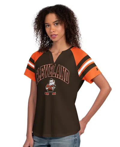 Starter Women's Brown Cleveland Browns Game On Notch Neck Raglan T-shirt
