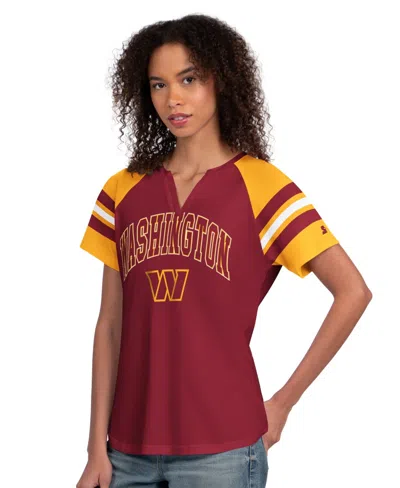 Starter Women's Burgundy Washington Commanders Game On Notch Neck Raglan T-shirt In Red