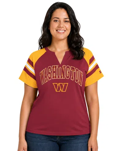 Starter Women's Burgundy Washington Commanders Plus Size Game On Notch Neck Raglan T-shirt