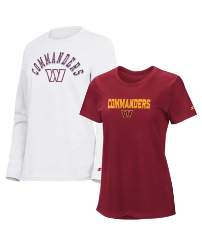 Starter Women's Burgundy/ash Washington Commanders Short Sleeve Long Sleeve T-shirt Combo Pack In Multi