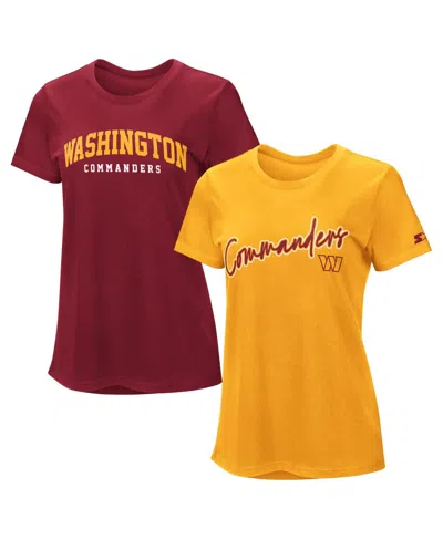 Starter Women's Burgundy/gold Washington Commanders Combo Pack T-shirt In Red