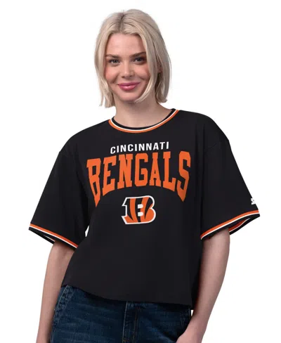 Starter Women's Cincinnati Bengals Ace Cropped Oversized Graphic T-shirt In Black