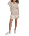 Starter Women's Cotton Contrast-trim Button Cardigan Sweater In Peyote