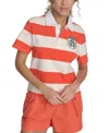Starter Striped Short Sleeve Polo Shirt Top In Orange, Women's At Urban Outfitters In Red