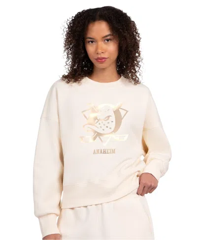 Starter Women's Cream Anaheim Ducks Boxy Cropped Sweatshirt In White