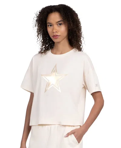 Starter Women's Cream Dallas Cowboys Pastel Travel Boxy Cropped T-shirt In Pink