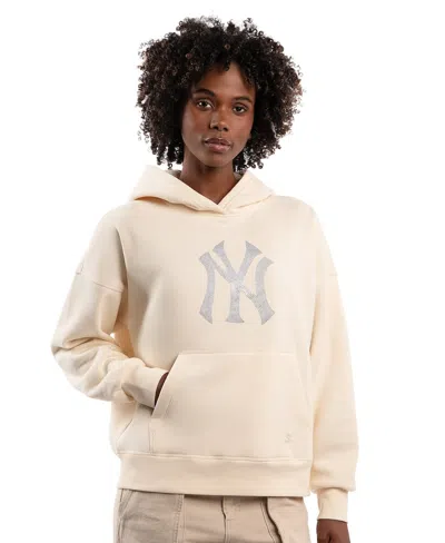 Starter Women's Cream New York Yankees Fleece Rhinestone Hoodie In White