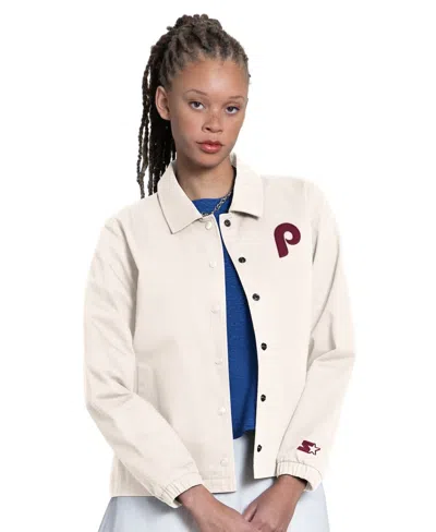 Starter Women's Cream Philadelphia Phillies Cooperstown First Down Full-snap Coaches Jacket In White
