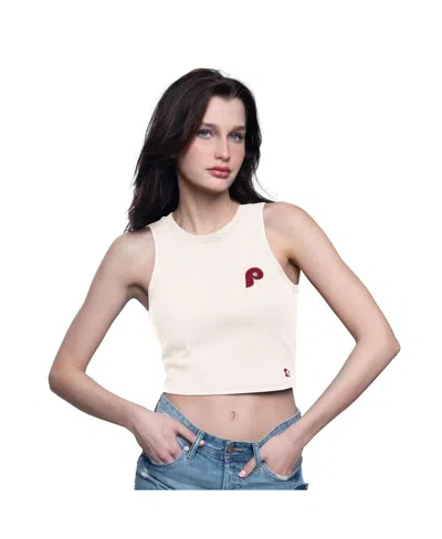 Starter Cream Philadelphia Phillies Vintage Logo Show Up Cropped Tank Top In White
