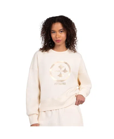 Starter Women's Cream Pittsburgh Steelers Travel Pastels Boxy Fleece Sweatshirt In Neutral