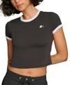 Starter Women's Cropped Ringer Baby T-shirt In Black,white