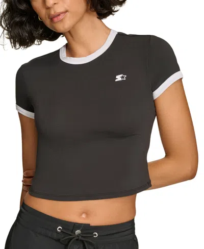 Starter Women's Cropped Ringer Baby T-shirt In Black,white