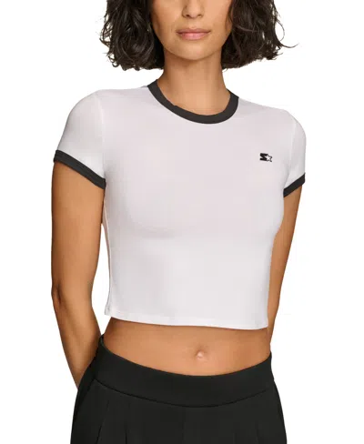 Starter Women's Cropped Ringer Baby T-shirt In White,black