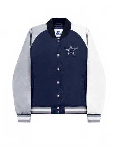 Starter Women's Dallas Cowboys Snap-front Varsity Satin  Jacket In Navy In Blue