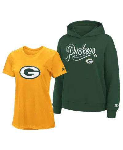 Starter Women's Gold/green Bay Packers Hoodie T-shirt Combo Pack