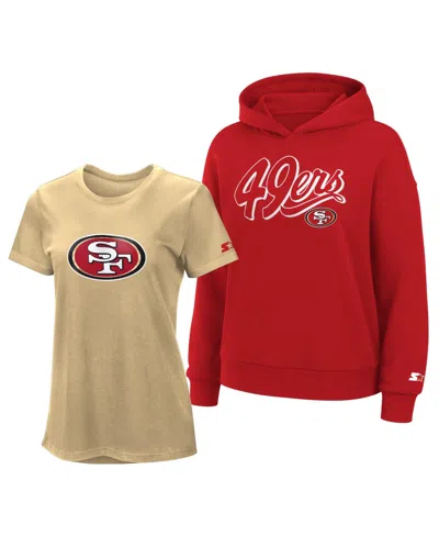 Starter Women's Gold/scarlet San Francisco 49ers Hoodie T-shirt Combo Pack In Brown