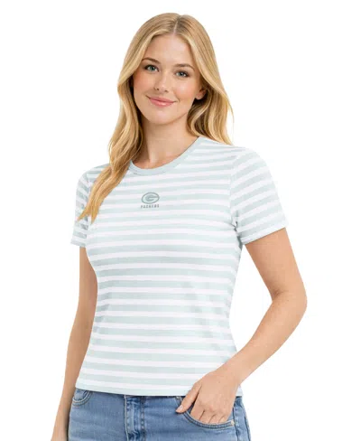 Starter Women's Green Bay Packers Pastels Striped Crewneck T-shirt In Blue