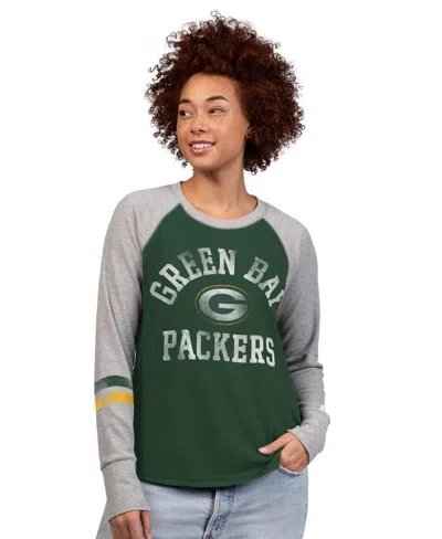 Starter Women's Green Bay Packers Waffle-knit Raglan Long-sleeve T-shirt In Gray