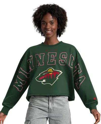 Starter Women's Green Minnesota Wild Bleachers Cropped Drop Shoulder Sweatshirt