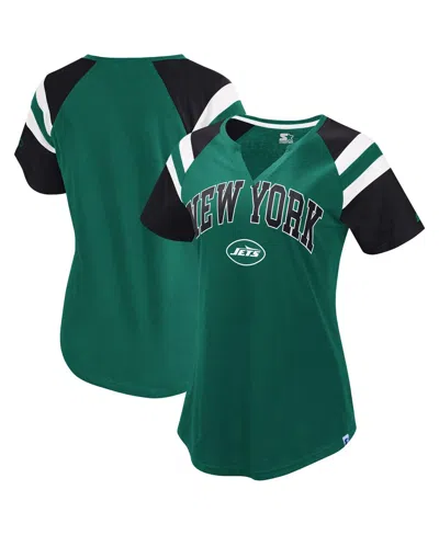 Starter Women's Green New York Jets Game On Notch Neck Raglan T-shirt