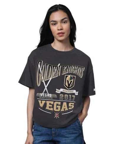 Starter Women's Heather Black Vegas Golden Knights Oversized Hall Of Fame T-shirt In Gray