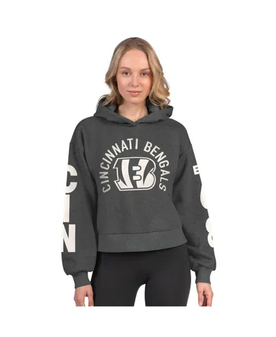 Starter Women's Heather Charcoal Cincinnati Bengals Star Player Cropped Fleece Pullover Hoodie In Gray