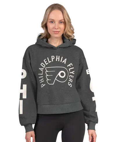 Starter Women's Heather Charcoal Philadelphia Flyers Star Player Cropped Fleece Hoodie In Green