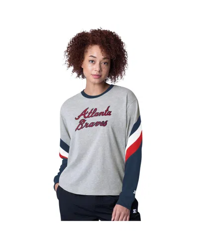 Starter Women's Heather Gray Atlanta Braves Triple A Fashion Color Block Long Sleeve Top